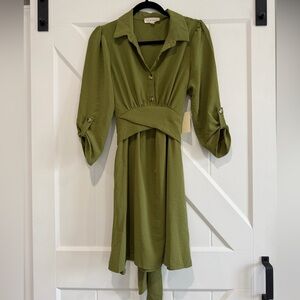 Pie in the Sky Green Button-Up Dress